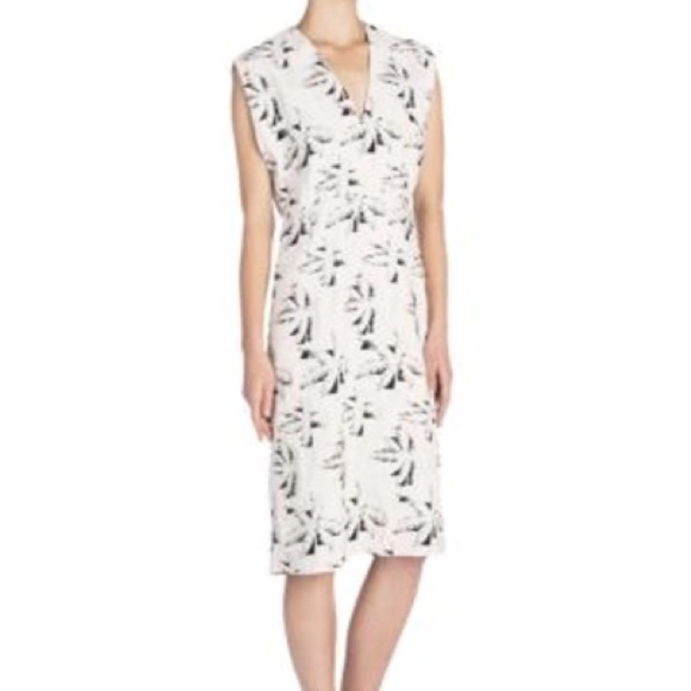 Marni Black & White Palm Tree Crepe Jacquard Midi Dress